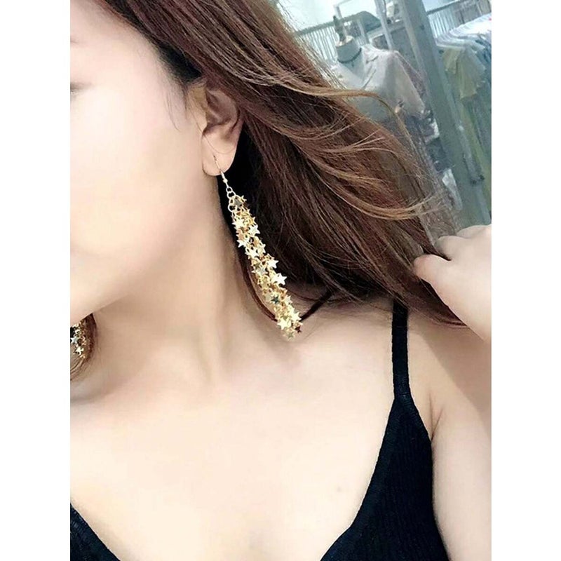 1pair Meteor Shower Star Metallic Tassel Shaped Earrings For Women Summer Autumn Daily Office Vacation Beach Festival  Wearing - Image 3