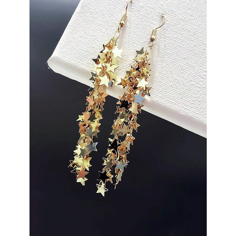 1pair Meteor Shower Star Metallic Tassel Shaped Earrings For Women Summer Autumn Daily Office Vacation Beach Festival  Wearing - Image 5