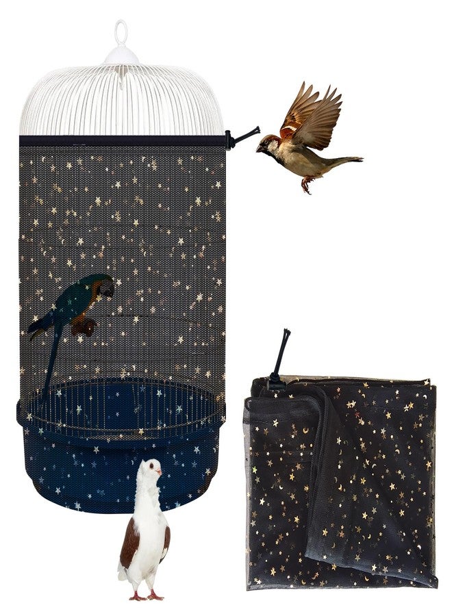 LYMOI Bird Cage Seed Catcher, 45-90'' Adjustable Bird Cage Cover, Universal Nylon Bird Cage Mesh Net, Bird Cage Skirt Guard Accessories for Parrot Parakeet Macaw Round Square Cage (Black) - Image 1