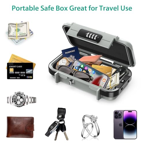 ORIA Portable Security Case, 4 Digit Combination Keys Lock Box, Portable Safe Box with Long Shackle, Smartphones, Passports, Credit Cards Safe for Playground, Beach, Travel, Grey - Image 5