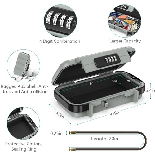 ORIA Portable Security Case, 4 Digit Combination Keys Lock Box, Portable Safe Box with Long Shackle, Smartphones, Passports, Credit Cards Safe for Playground, Beach, Travel, Grey - Image 3