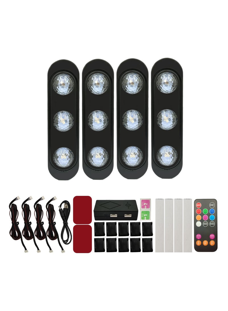 RGB Car Interior LED Footwell Ambient Light Kit A12 –  4 Bars (133×30×19mm),7 Colors, USB Powered (5V, 3.2W), Voice & Music Control, Sound Sensor, Universal Fit, Crystal Lampshade, Easy Installation – 4 Light Bars Set - Image 1