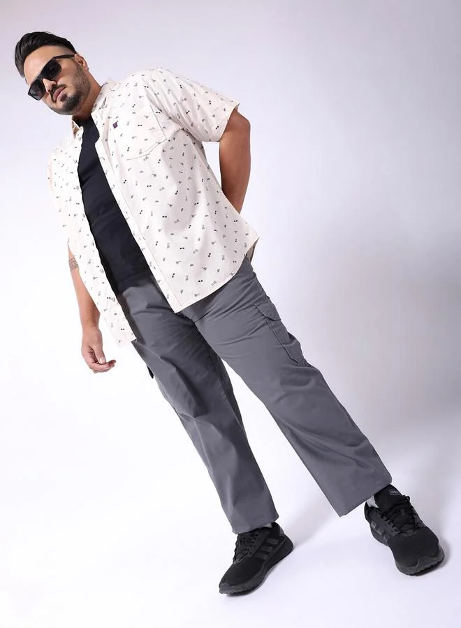 تايك تو بنطال كارجو رجالي بمقاس كبير سادة بقصة عادية