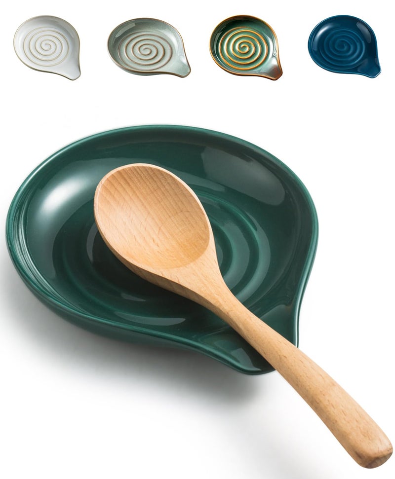 LAUCHUH Spoon Rest for Stove Top, 5 inch Ceramic Cooking Spoon Holder for Kitchen Countertop, Heat-Resistant Large Utensil Rest for Mother's Day, Spatula, Ladle or Tongs, Green - Image 1