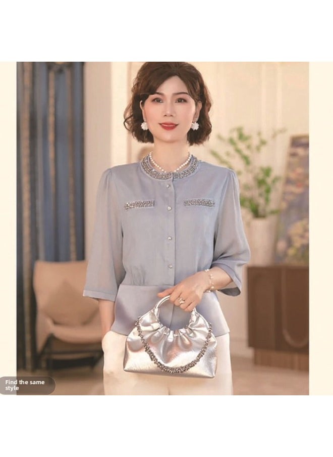 A Generation Of 2025 Spring And Summer Explosions Socialite Temperament Goddess Fan Fashionable Heavy Industry Hot Drill Seven Sleeve Shirt Jacket 