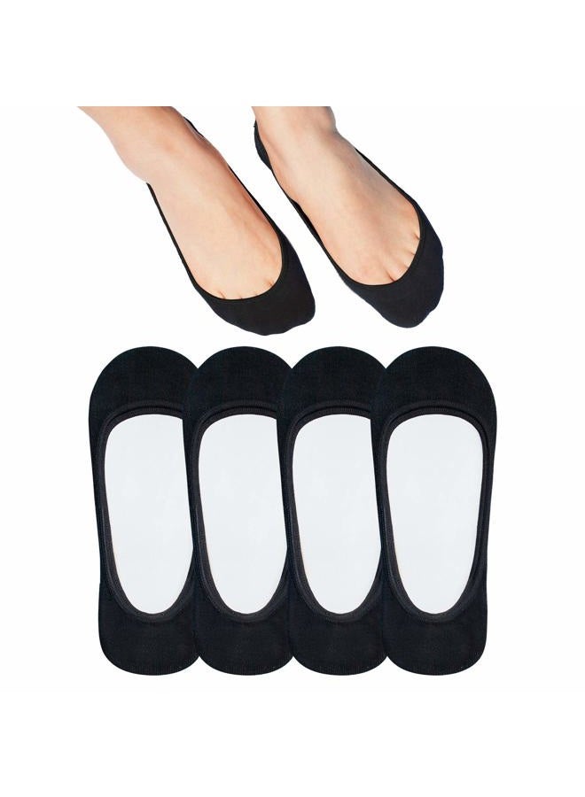 SIXDAYSOX Black No Show Socks Women 4 Pairs Reinforced Super Invisible Rubber Heel Thin Cotton Socks for Flats Loafer Socks Size 9-11 - Image 1