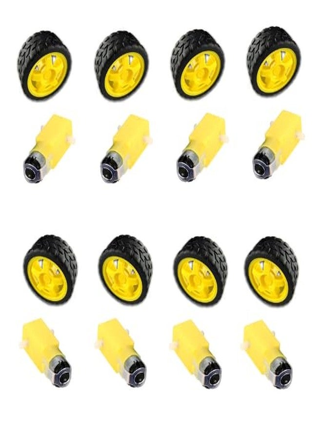 R&D Imported Dual Shaft BO Motor With 65mm Rubber Robot Wheel and DC Motor Black Yellow Set of (8) - Image 3