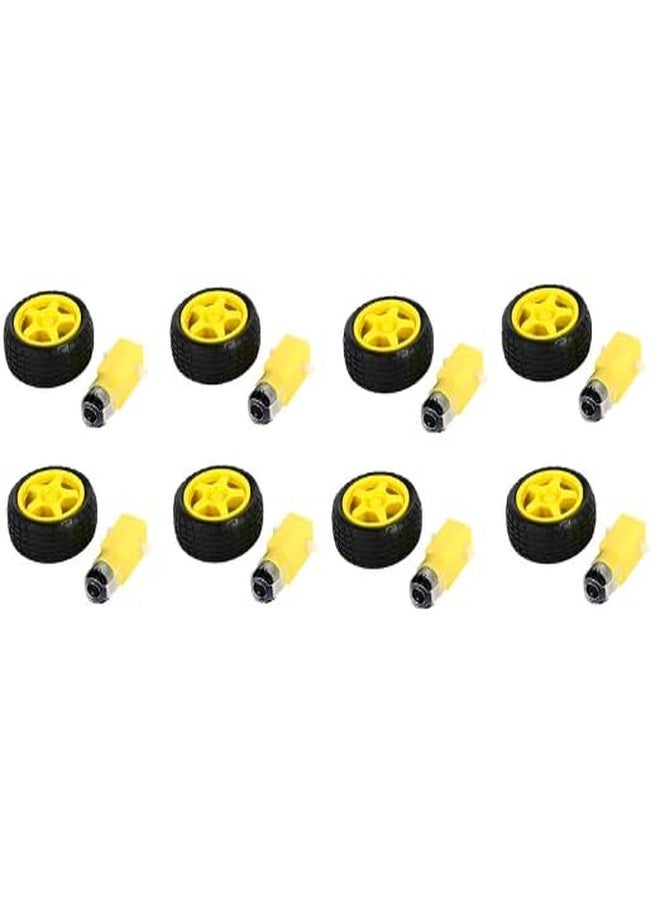 R&D Imported Dual Shaft BO Motor With 65mm Rubber Robot Wheel and DC Motor Black Yellow Set of (8) - Image 2