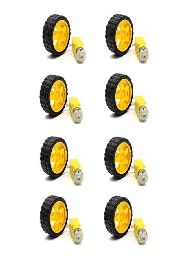 R&D Imported Dual Shaft BO Motor With 65mm Rubber Robot Wheel and DC Motor Black Yellow Set of (8) - Image 4