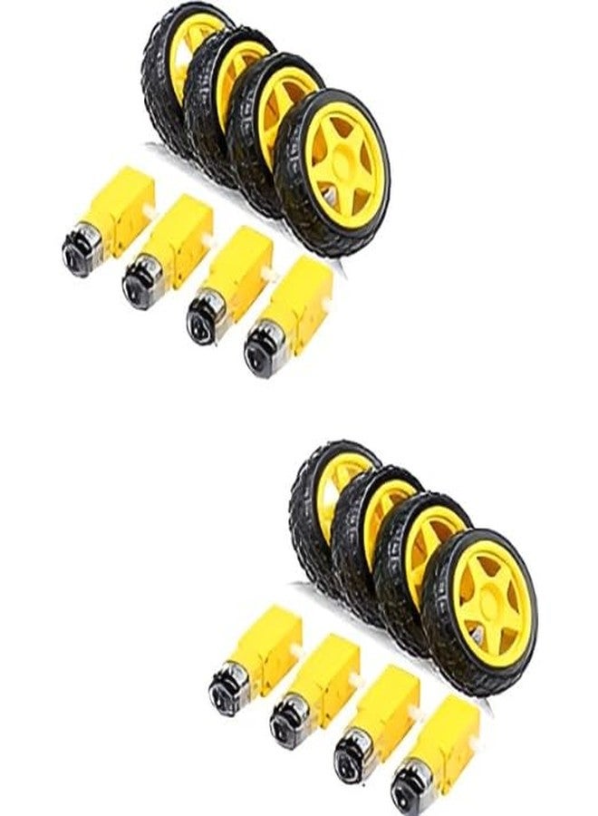 R&D Imported Dual Shaft BO Motor With 65mm Rubber Robot Wheel and DC Motor Black Yellow Set of (8) - Image 1
