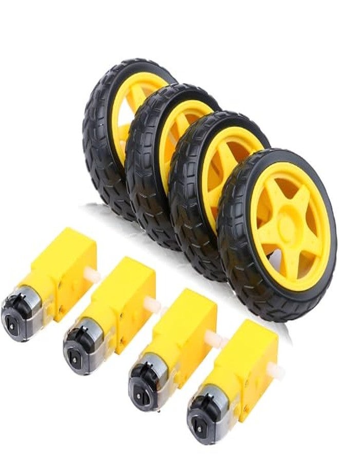 R&D Imported Dual Shaft BO Motor With 65mm Rubber Robot Wheel and DC Motor Black Yellow Set of (8) - Image 5