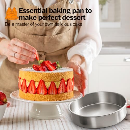 Fcgbdbz 8 Inch Cake Pan Set of 2, Stainless Steel Baking Pan Round Cake Mold for Layered Cakes, No Coating Smash Cake Pans Cake Mold, Mirror Finish Dishwasher Safe Cake Pans Sets for Baking - Image 5
