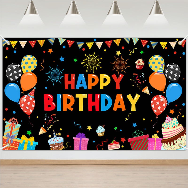 Avezano Colorful Happy Birthday Banner Rainbow Backdrop for Indoor Outdoor Party Decorations - Boys Girls Kids Supplies 70.8 x 43.3 Inch, Red - Image 1