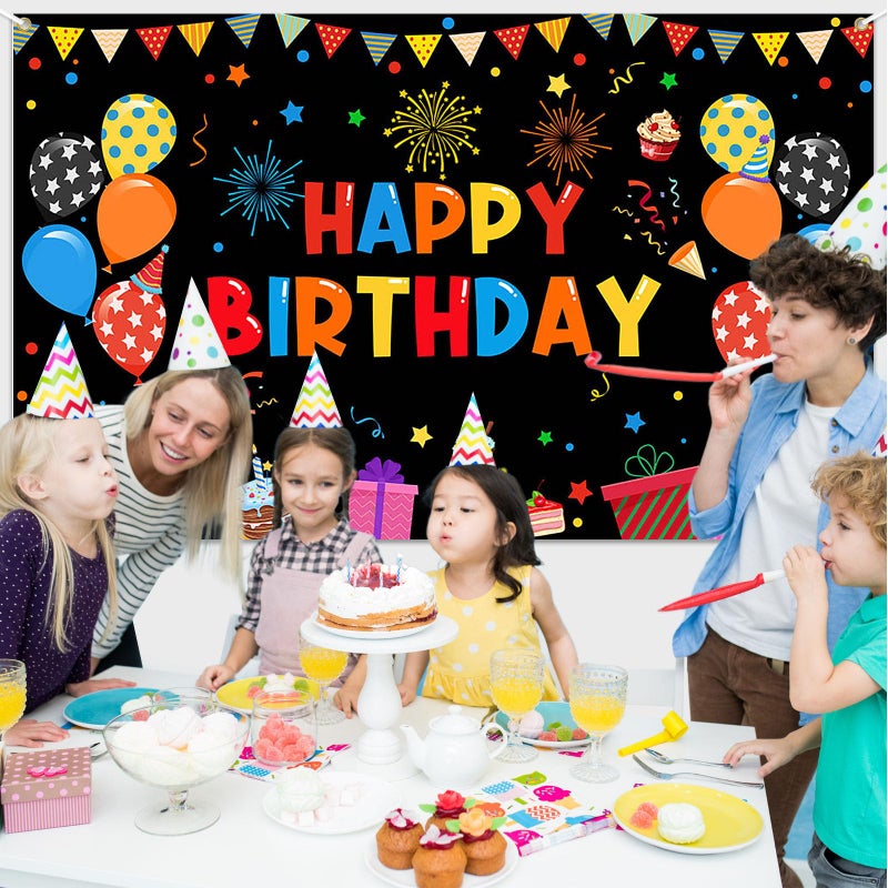 Avezano Colorful Happy Birthday Banner Rainbow Backdrop for Indoor Outdoor Party Decorations - Boys Girls Kids Supplies 70.8 x 43.3 Inch, Red - Image 5