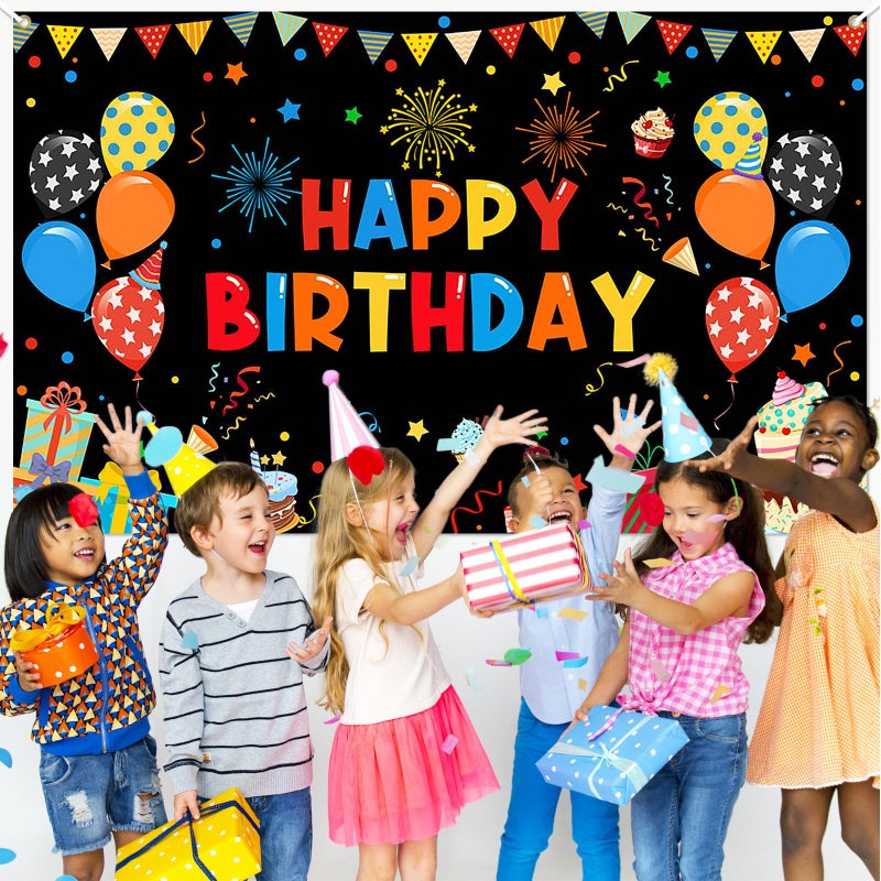 Avezano Colorful Happy Birthday Banner Rainbow Backdrop for Indoor Outdoor Party Decorations - Boys Girls Kids Supplies 70.8 x 43.3 Inch, Red - Image 4