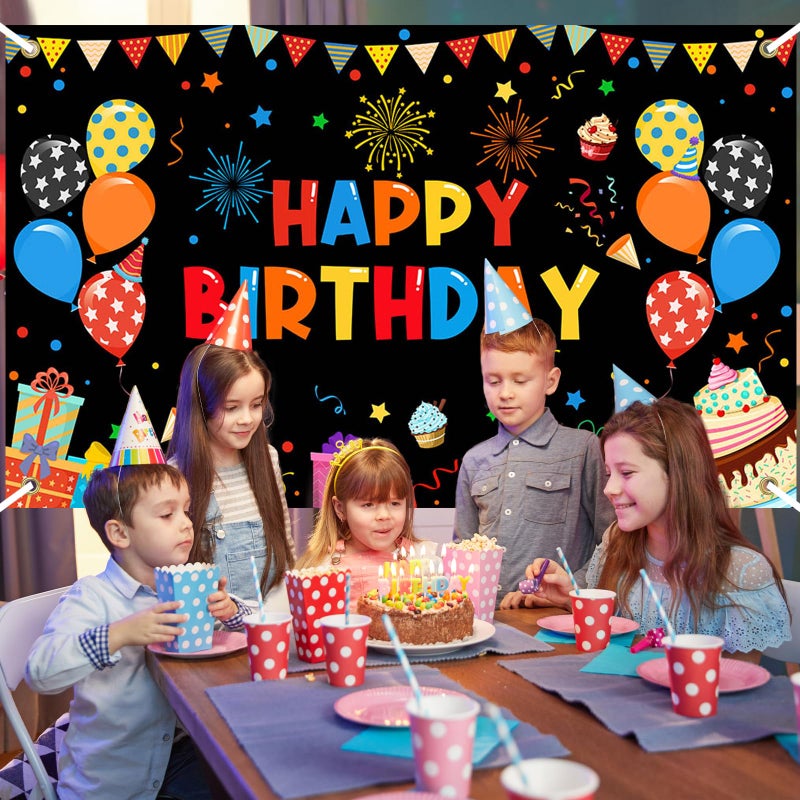 Avezano Colorful Happy Birthday Banner Rainbow Backdrop for Indoor Outdoor Party Decorations - Boys Girls Kids Supplies 70.8 x 43.3 Inch, Red - Image 2