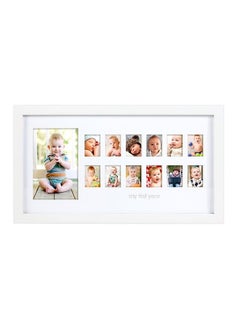 pearhead My First Year Photo Moments Baby Keepsake Picture Frame, Baby's First Year Photo Frame, Gender-Neutral Baby Milestone Nursery Wall Décor, 13 Photo Inserts, White 