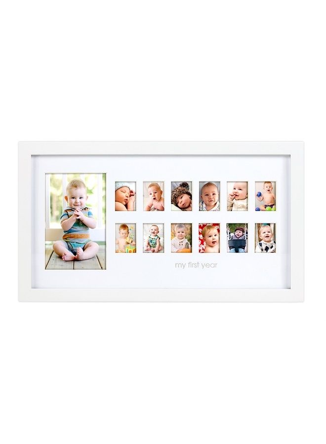 pearhead My First Year Photo Moments Baby Keepsake Picture Frame, Baby's First Year Photo Frame, Gender-Neutral Baby Milestone Nursery Wall Décor, 13 Photo Inserts, White