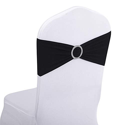Peomeise 50pcs Black Spandex Chair Sashes with Buckle Slider for Wedding, Party Decoration - Image 1
