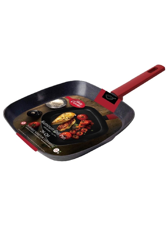 بيتي كروكر BC2050 مقلاة شواء مثالية في توزيع الحرارة غير لاصقة مع مقبض باكليت وقاعدة تعمل بالحث الحراري أسود وأحمر 13.5 × 26 × 36 سم - Image 1