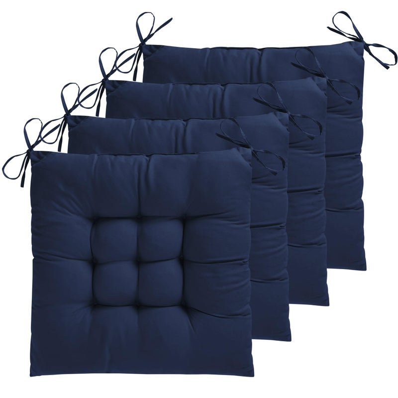 ELFJOY 4 Pack Chair Cushions for Dining Chairs 17x17 inch Seat Cushions for Kitchen Chairs Soft and Comfortable Square Chair Pads with Ties Navy