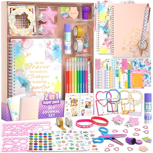 ADUSRIZ 2-Pack DIY Journal Kit for Girls Ages 8-14 Year Old, Birthday Christmas Gifts for Teen Girls, 70+ Pcs Art & Crafts, Scrapbook & Diary Supplies Toy Set Trendy Stuff for Kids - Image 1