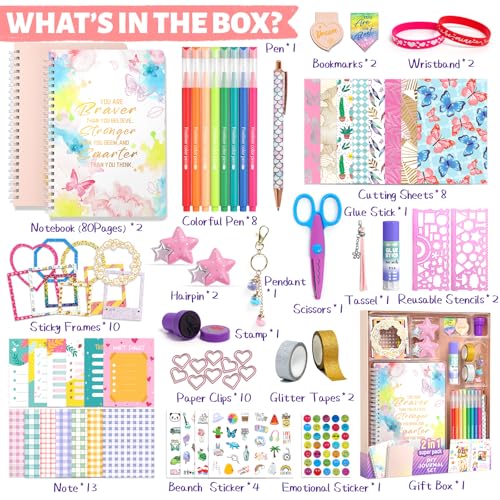 ADUSRIZ 2-Pack DIY Journal Kit for Girls Ages 8-14 Year Old, Birthday Christmas Gifts for Teen Girls, 70+ Pcs Art & Crafts, Scrapbook & Diary Supplies Toy Set Trendy Stuff for Kids - Image 2