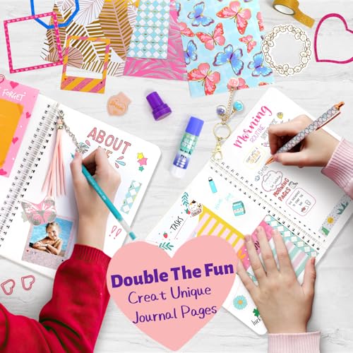 ADUSRIZ 2-Pack DIY Journal Kit for Girls Ages 8-14 Year Old, Birthday Christmas Gifts for Teen Girls, 70+ Pcs Art & Crafts, Scrapbook & Diary Supplies Toy Set Trendy Stuff for Kids - Image 3