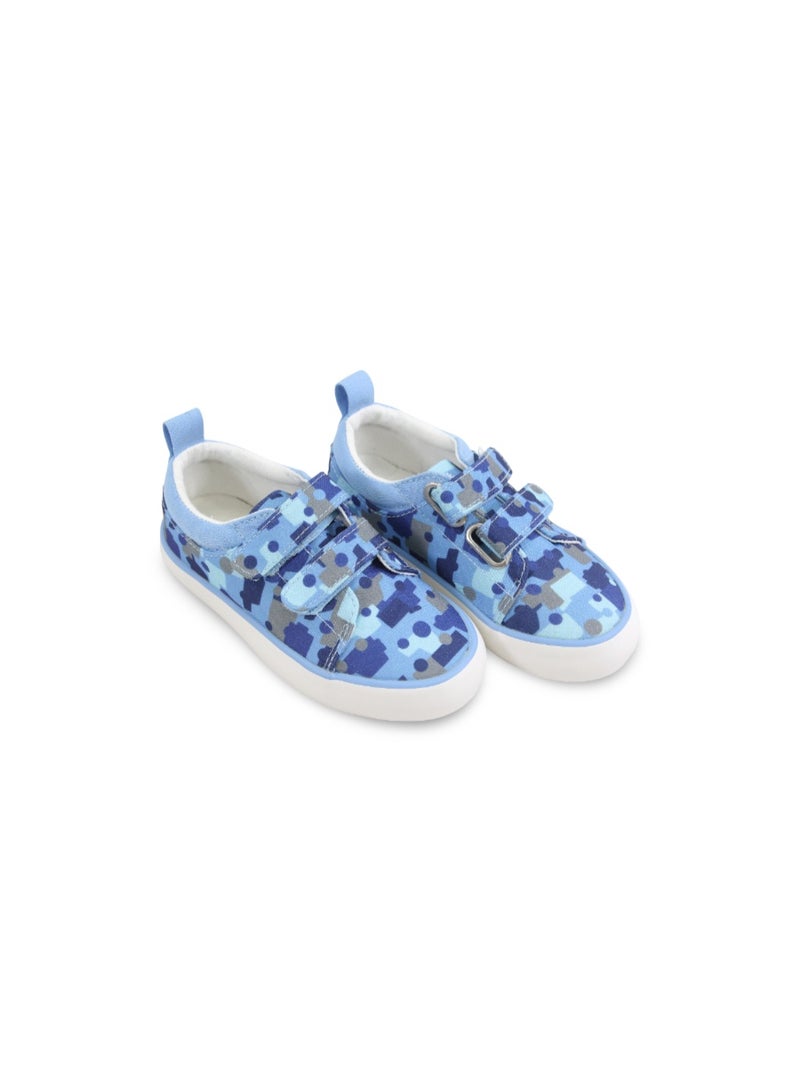 Boys Canvas Sneakers – Blue Cars Camouflage Double Strap Sneaker - Image 1