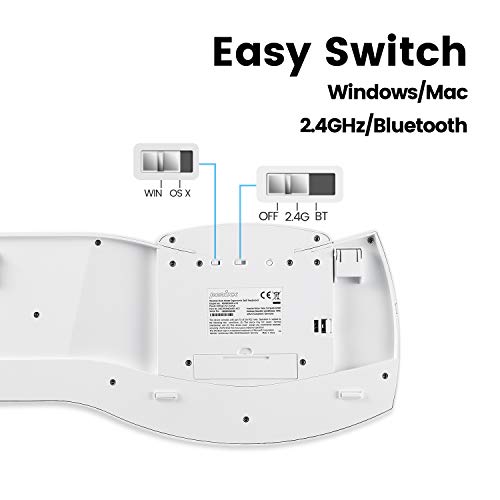 Perixx PERIBOARD-612W Wireless Ergonomic Split Keyboard with Dual Mode 2.4G and Bluetooth Feature, Compatible with Windows 10 and Mac OS X System, White, US English Layout - Image 4