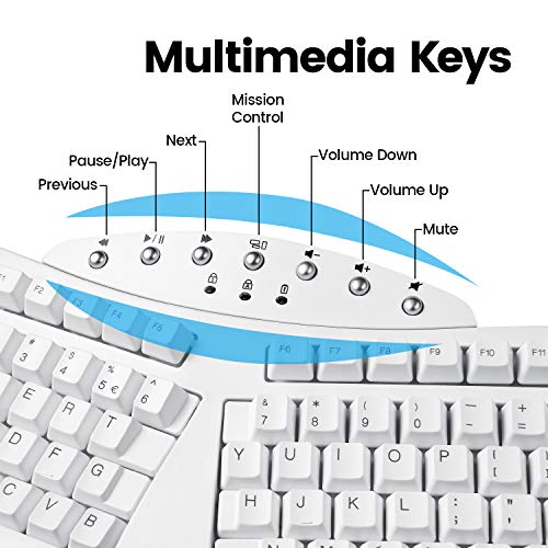 Perixx PERIBOARD-612W Wireless Ergonomic Split Keyboard with Dual Mode 2.4G and Bluetooth Feature, Compatible with Windows 10 and Mac OS X System, White, US English Layout - Image 5