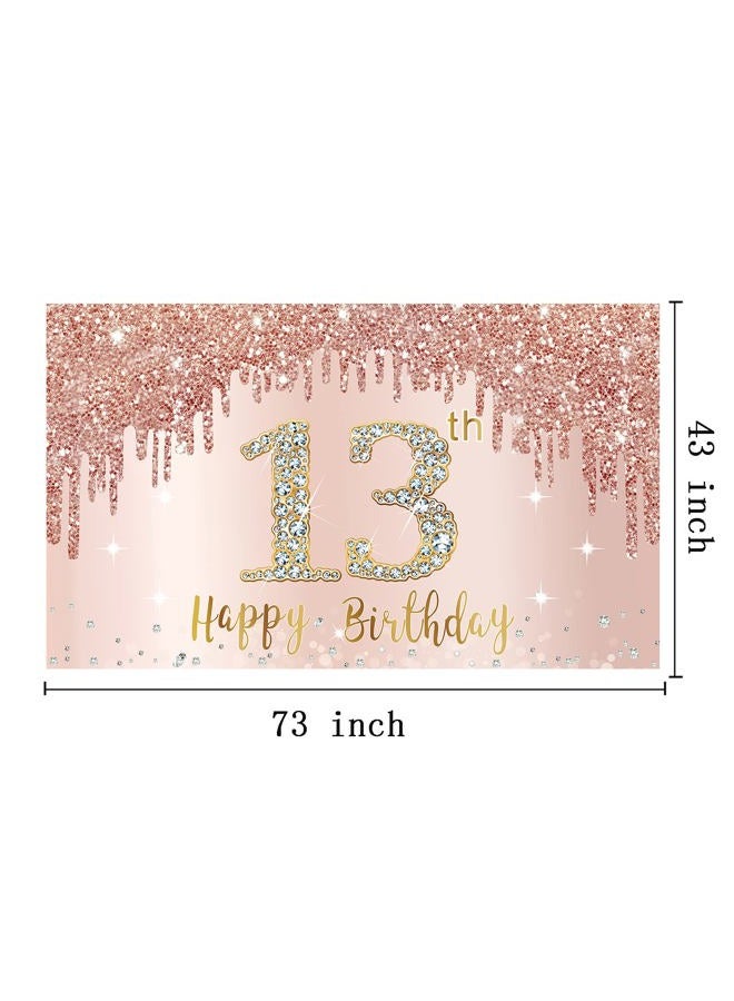 Bumqviy Happy 13th Birthday Banner Backdrop Decorations for Girls, Rose Gold 13 Birthday Party Sign Supplies, Pink 13 Year Old Birthday Poster Background Photo Booth Props Decor - Image 2