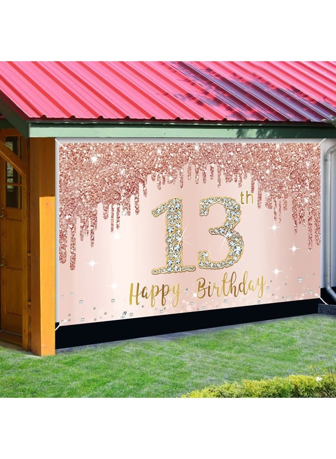Bumqviy Happy 13th Birthday Banner Backdrop Decorations for Girls, Rose Gold 13 Birthday Party Sign Supplies, Pink 13 Year Old Birthday Poster Background Photo Booth Props Decor - Image 3