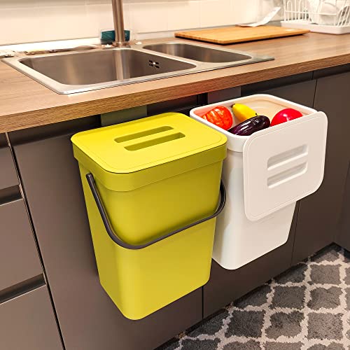 stonespace Small Trash Can with Lid，Mountable Indoor Compost Bucket, Hanging Trash Can with Lid for Cupboard/Bathroom/Bedroom/Office/Camping, 3.2 Gallon/12L Green - Image 1