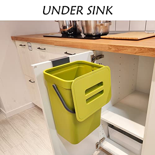 stonespace Small Trash Can with Lid，Mountable Indoor Compost Bucket, Hanging Trash Can with Lid for Cupboard/Bathroom/Bedroom/Office/Camping, 3.2 Gallon/12L Green - Image 3