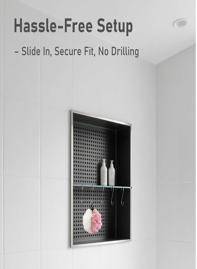 ISDOHS Upgraded Rectangular Shelf for Prefabricated Niches Matte Black，Comes with Five Hooks，SNS1D5MGS SNS1D5EB 4mm Thick Aluminum (1, Cubical) - Image 3