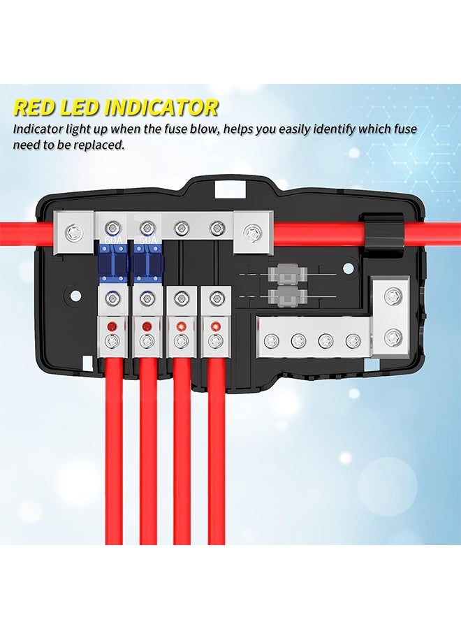 MVAQKLM  4 Way Fuse Block, 12V Blade Fuse 4 Way Car Audio MIDI(Mini-ANL) Fuse Block with LED Indicator Waterpoof Cover for 12V Automotive Truck Boat Marine RV Van Vehicle Stereo Amp (with 6pcs MIDI Fuse）  - Image 3