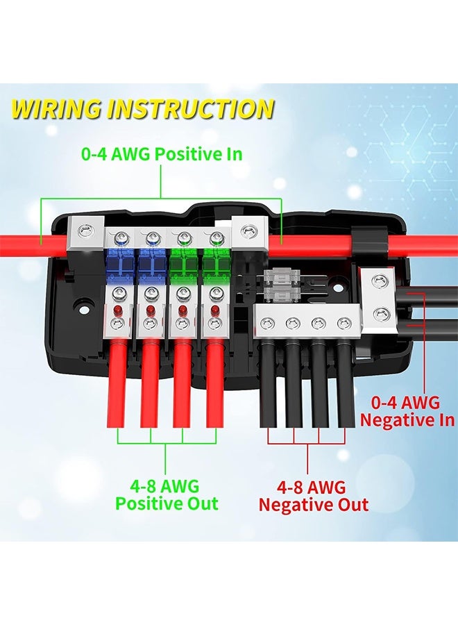MVAQKLM  4 Way Fuse Block, 12V Blade Fuse 4 Way Car Audio MIDI(Mini-ANL) Fuse Block with LED Indicator Waterpoof Cover for 12V Automotive Truck Boat Marine RV Van Vehicle Stereo Amp (with 6pcs MIDI Fuse）  - Image 2