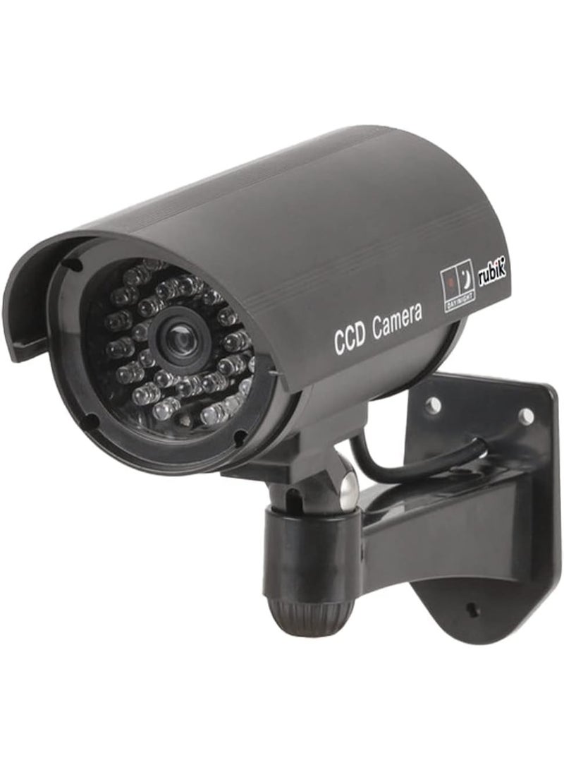 Rubik Dummy CCTV Security Camera with Flashing Red Light, Fake Indoor/Outdoor Adjustable Surveillance Simulation Bullet Camera Security - Black  - Image 1