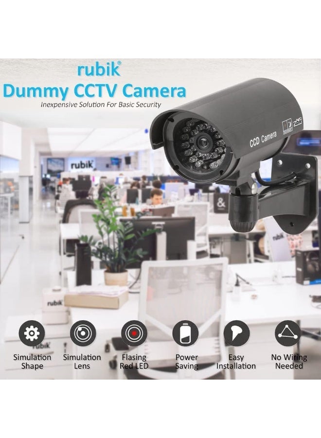 Rubik Dummy CCTV Security Camera with Flashing Red Light, Fake Indoor/Outdoor Adjustable Surveillance Simulation Bullet Camera Security - Black  - Image 3