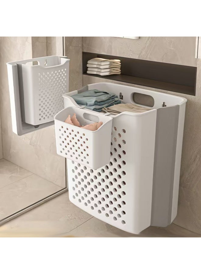 2PCS Hanging Laundry Basket with Carry Handle, Foldable Plastic Laundry Hamper, Wall Hanging Storage Basket, Dirty Clothes Storage Bin Multi-function Storage Container - Image 1