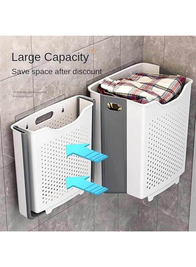 2PCS Hanging Laundry Basket with Carry Handle, Foldable Plastic Laundry Hamper, Wall Hanging Storage Basket, Dirty Clothes Storage Bin Multi-function Storage Container - Image 3