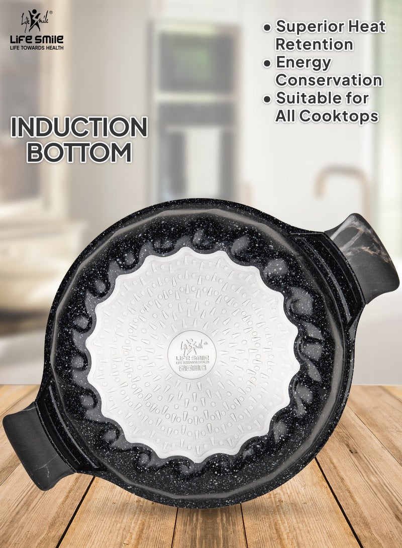Life Smile 28cm (3.9Liter) LIFE SMILE Non-Stick Cooking Pot |Granite Shallow Pot With Glass Lid | 100% PFOA Free, Fixed Bakelite Handle | Multi Layer Non-Stick Granite Coating - Image 2