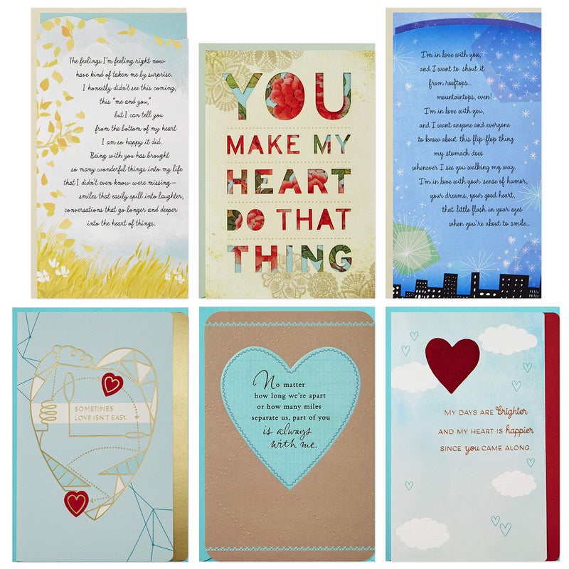Hallmark Love Card Assortment, New Relationship/Miss You/Time Apart/Just Because (6 Cards with Envelopes) - Image 1