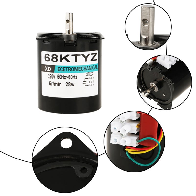XD Permanent Magnet Synchronous Motor: 68KTYZ AC 220V 28W 5-80 Rpm - Metal Gear Pure Copper Coil Low Noise High Torque Dual Rotation Motor for Industrial Automation Instruments Stage Equipment - Image 2