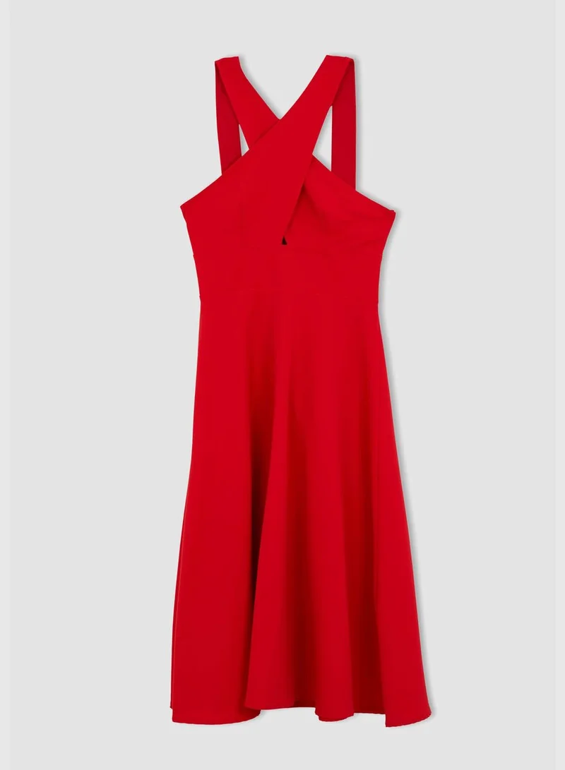 DeFacto Cross Neck Cut Out Midi Dress