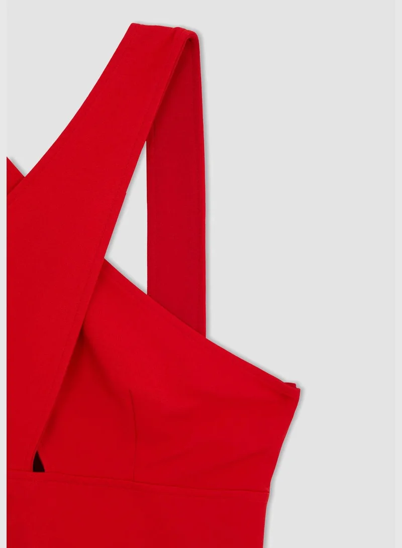 DeFacto Cross Neck Cut Out Midi Dress