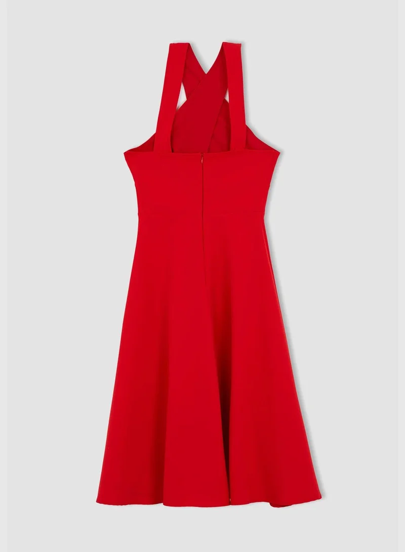 DeFacto Cross Neck Cut Out Midi Dress