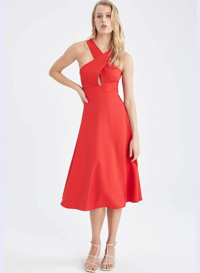 DeFacto Cross Neck Cut Out Midi Dress