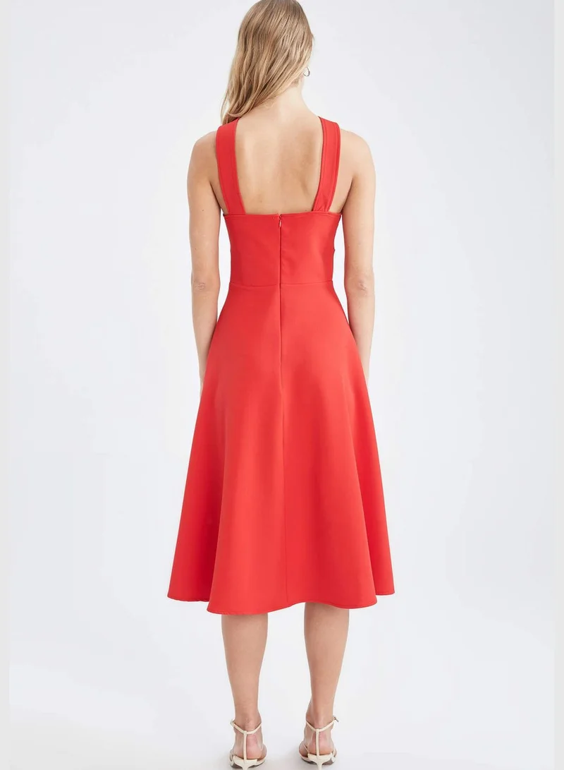 DeFacto Cross Neck Cut Out Midi Dress